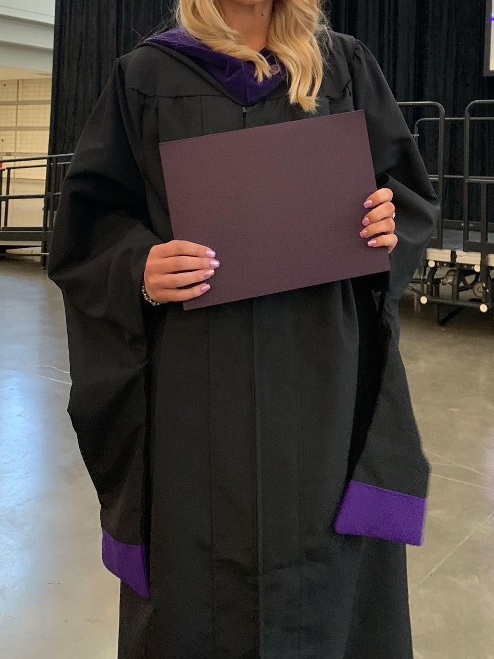Graduation Cap & Gown - Black with Purple Accents